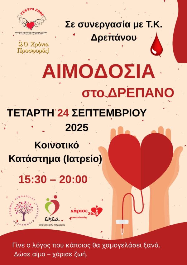 ‘Γέφυρα Ζωής’: Αιμοδοσία στο Δ.Δ. Δρεπάνου Κοζάνης