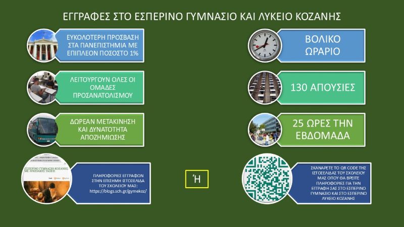 Εγγραφές και επαναεγγραφές στο Εσπερινό Γυμνάσιο – Λύκειο Κοζάνης για την περίοδο Σεπτεμβρίου 2025 -2026