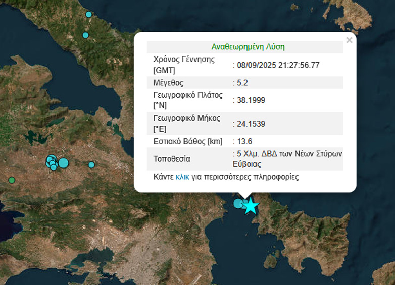 Ισχυρός σεισμός 5,2 Ρίχτερ στην Εύβοια – Ταρακουνήθηκε η Αττική
