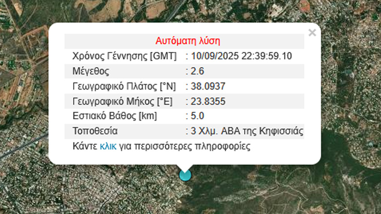 Σεισμός 2,6 Ρίχτερ στην Κηφισιά