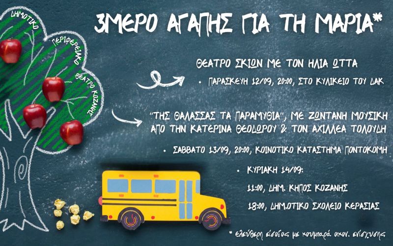 Με αγάπη για τη Μαρία: Ένα τριήμερο αλληλεγγύης με παραστάσεις και παραμύθια από το ΔΗ.ΠΕ.ΘΕ. Κοζάνης